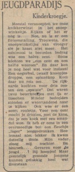 JEUGDPARADIJS Kinderkroegje. Uit De Courant Het Nieuws van den Dag van 10 okt.1943. <br />Bron: Historische Kranten, KB. 
