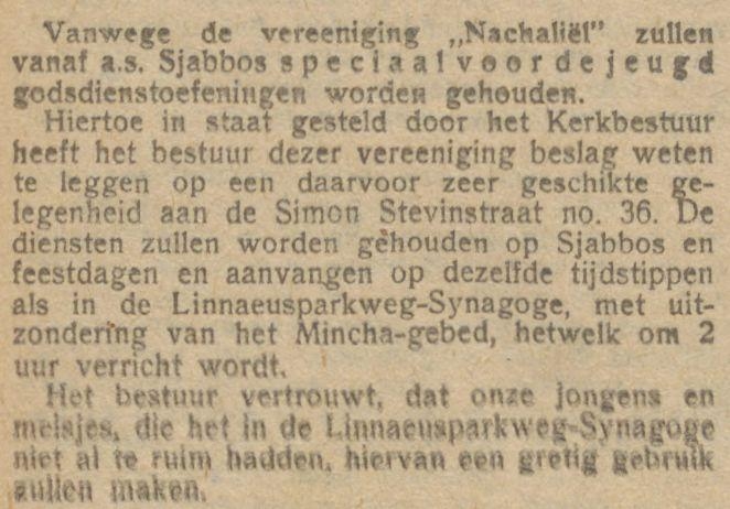 Jeugdsjoel in de Simon Stevinstraat 36. Bron: NIW van 04 september 1925. Historische kranten, KB. 