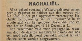 Eerste bijeenkomst Nachaliël. Bron: NIW 29-12-1922, Historische kranten, KB. 