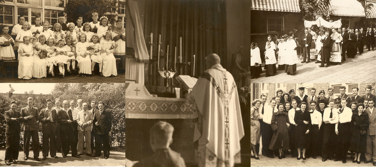 Foto's bij het noodkerkje Zuivelplein - ± 1936 - 1952 .<br />Foto: Frans en Karel Blok 