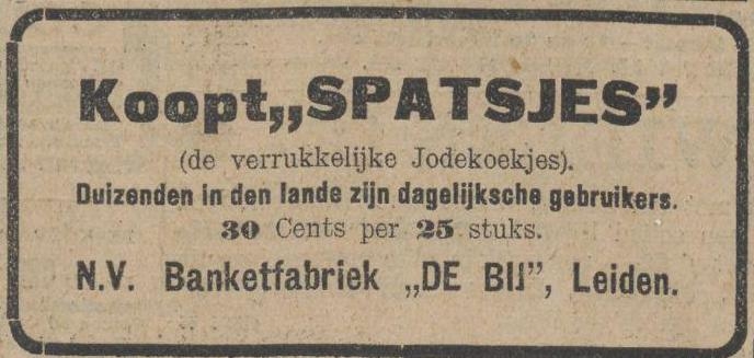 Advertentie voor “Spatsjes” Uit het Rotterdamsch Nieuwsblad van 22 juli 1925.<br />Bron: Historische Kranten, KB. 
