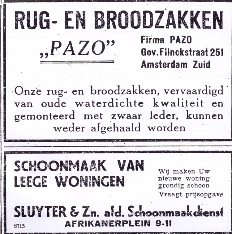 Ter voorbereiding? Twee advertenties uit het Joodsch Weekblad (nr 51, 2e jaargang, 26 maart 1943) voor, tja waarvoor...? 