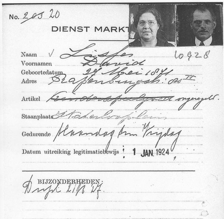 Marktkaart. Marktkaart uit 1924 van David Lisser en zijn vrouw Rosa Lisser-de Hond. Bron: Gemeentearchief Amsterdam. 