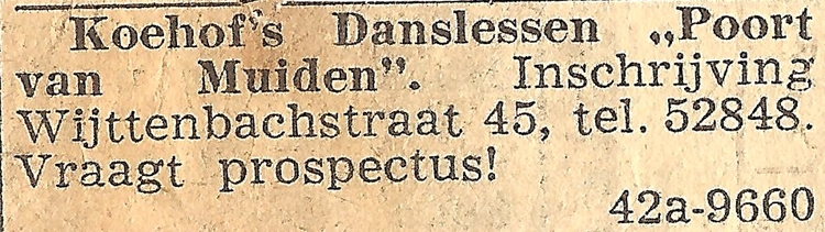 annonce in de krant, 1938  