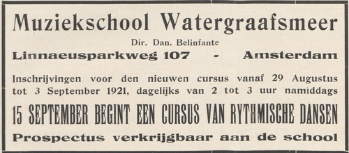 Muziekschool Watergraafsmeer Bron: De Geïllustreerde Joodsche Post jrg 1, 1921, no 35, 01-09-1921  